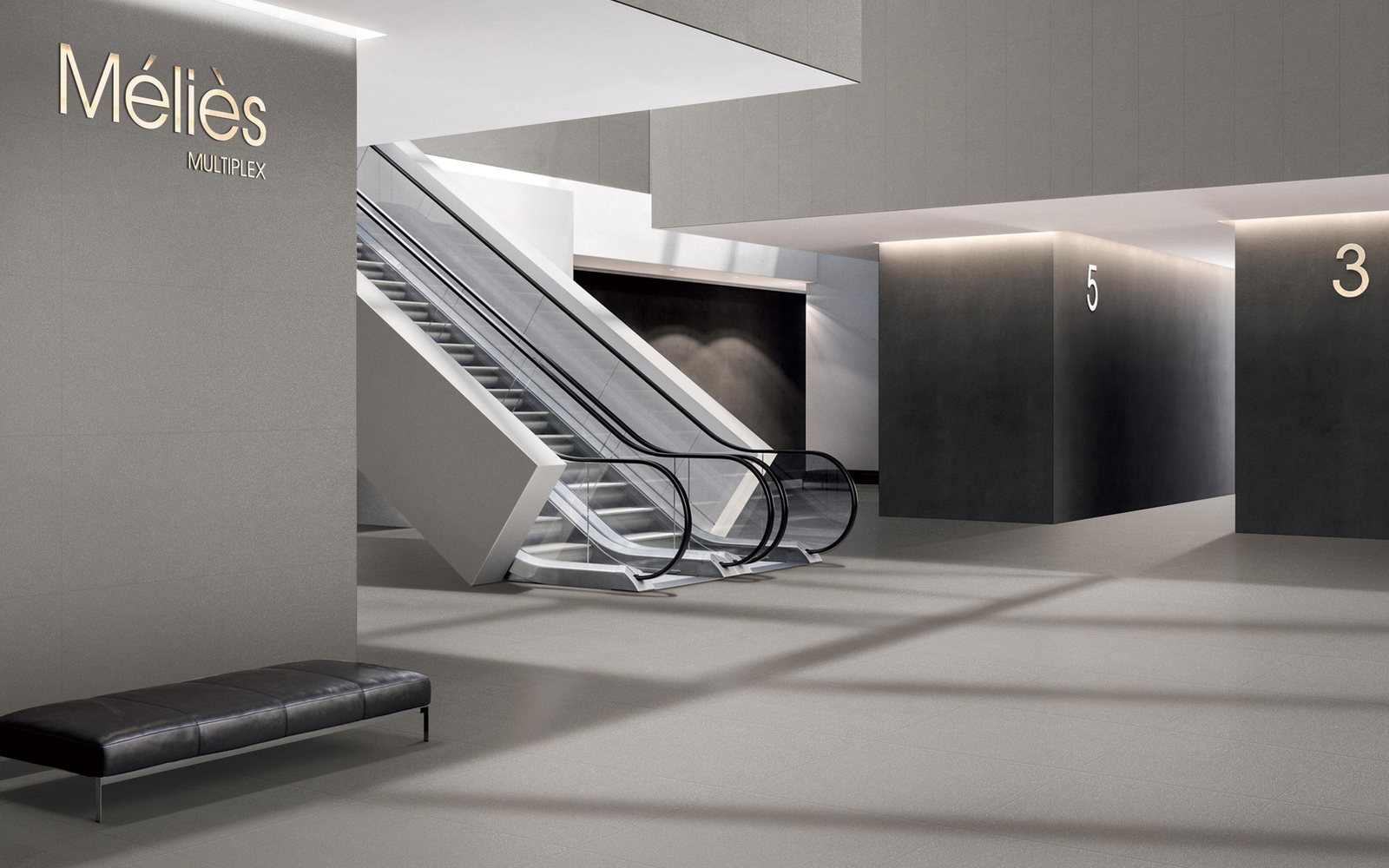 Minimal cement-style porcelain tiles for contemporary retail, gallery, office and home spaces.